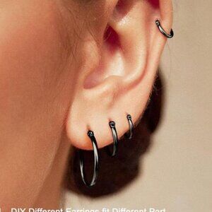 4 Pairs Stainless Steel Hoop Earrings Set Cute Huggie Earrings black